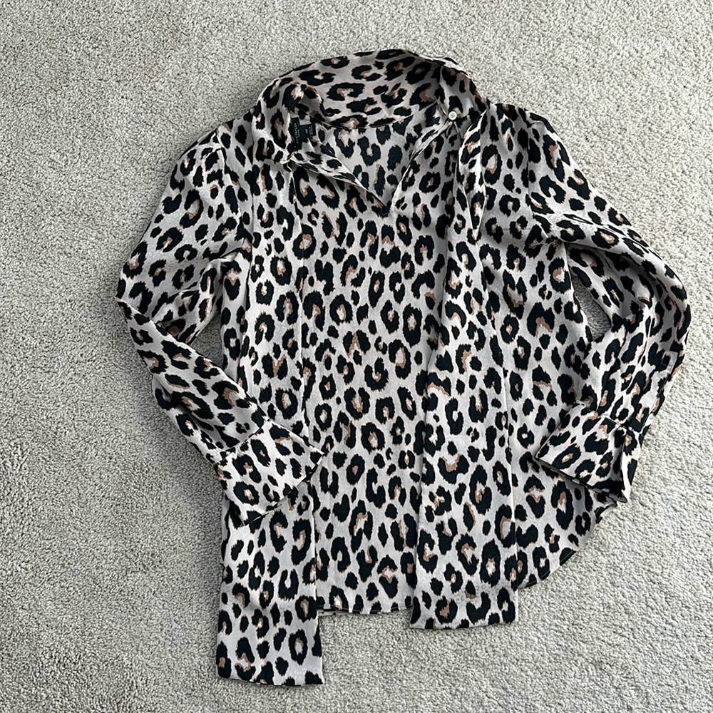 Leopard tie neck blouse